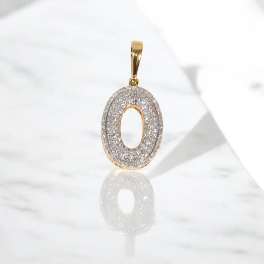 10K YG Diamond Letter O Pendant / 1.8gr / 1.1in / 0.42Wt Dia