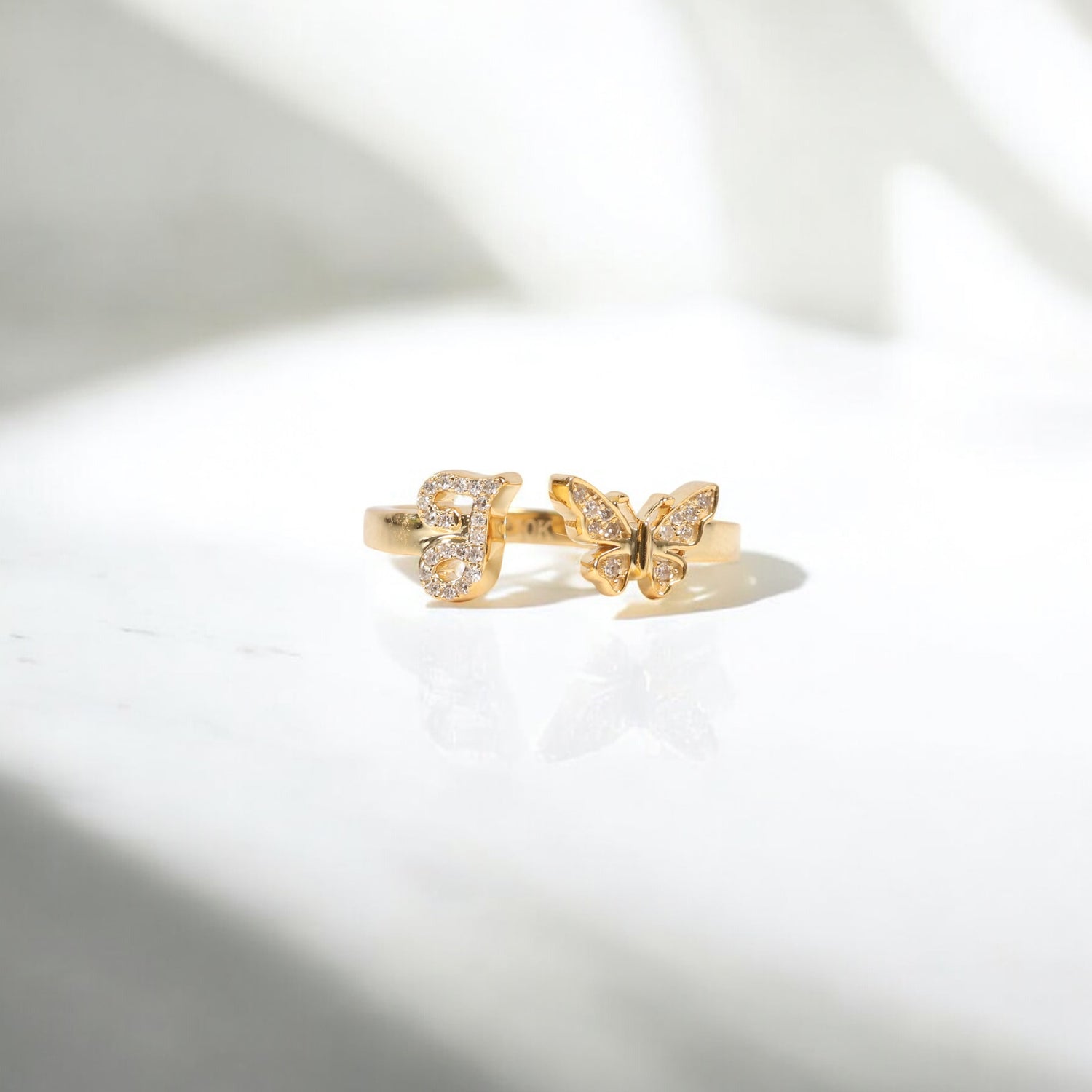 10K YG Diamond Butterfly - Letter T Rings / 2.24gr / Sz 6 1/4 / 0.09Wt Dia