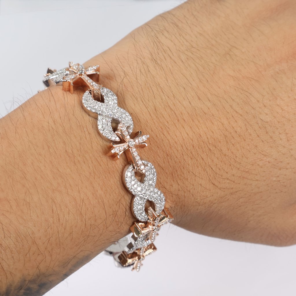 10K 2 Tone Diamond Cross-Infinite Bracelet / 38gr / 12mm / 8.5in / 8.73Ct / VS2-SI / G-H