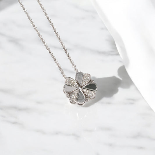 10K WG Diamond Hearts-Flower Set Jewelry / 6.7gr / 1.8mm / 18in / 0.25Wt Dia