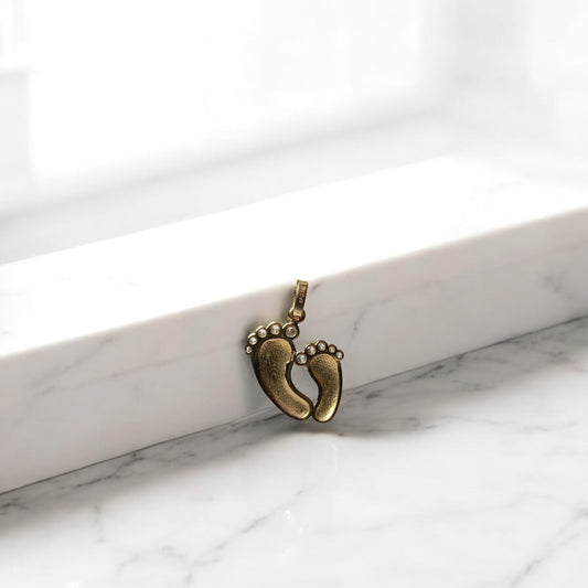 14K Yellow Gold Fingerprint Pendant With Zircons / 1.1gr / 0.7in