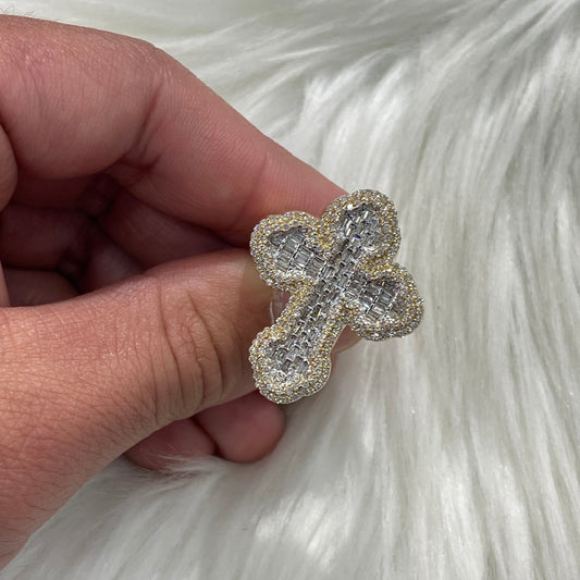 10K Yellow Gold Diamond Cross Ring 1.25Ct Dia / 14.9gr / Size 9.5