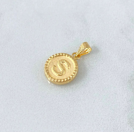 18K Yellow Gold Letter S Mate Pendant Bordered Circle / 0.61gr / 0.3in