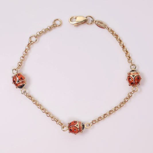 14K YG Little Ladybugs Bracelet / 2.55gr / 2mm / 6in /