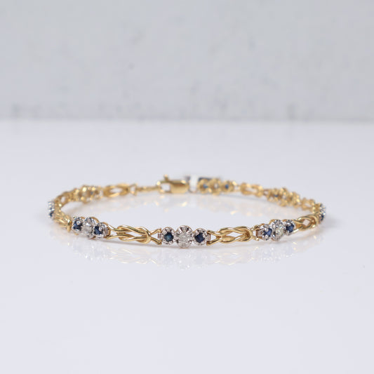 14K Yellow - White Gold Fashion Bracelet With Diamond / 4.8gr / 4.5mm / 7in