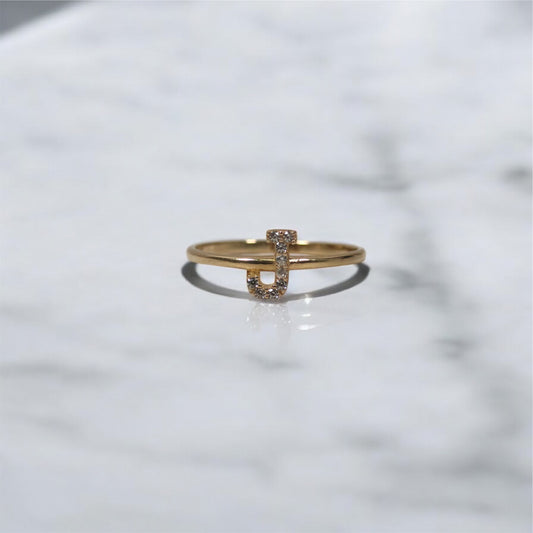 14K YG Letter J Ring / 1.25gr / Sz 7.5