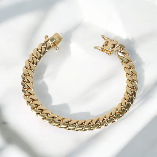 10K YG Micro Cuban Links Bracelet / 48.1gr / 9.2mm / 7 3/4in /