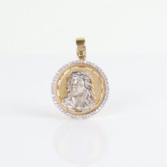 Jesus Face Pendant 14K Yellow - White Gold With Zirconia / 9.2gr