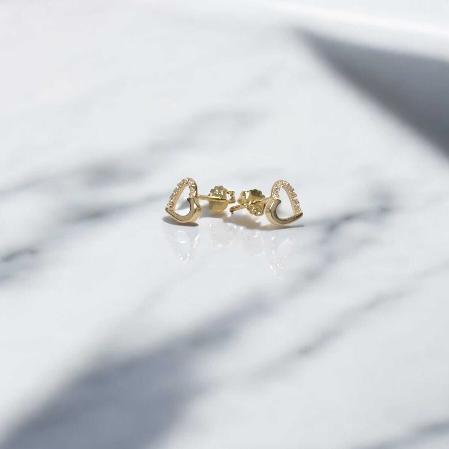 14K YG Fashion Heart Stud Earrings / 1gr / 8mm /