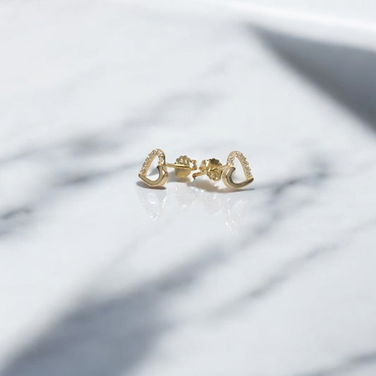 14K YG Fashion Heart Stud Earrings / 1gr / 8mm /