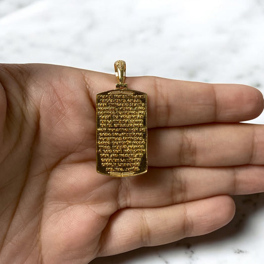 18K Yellow Gold Our Father Plate Pendant With Zircons / 4.88gr / 1.6in