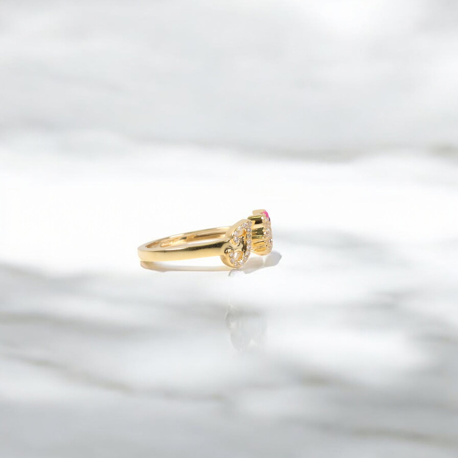 10K YG Diamond HK - Letter J Rings / 2.28gr / Sz 6.5 / 0.12Wt Dia