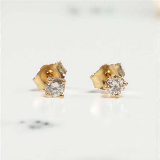 10K YG Diamond Solitaire Stud Earrings / 0.65gr / 3mm / 0.03Ct Dia