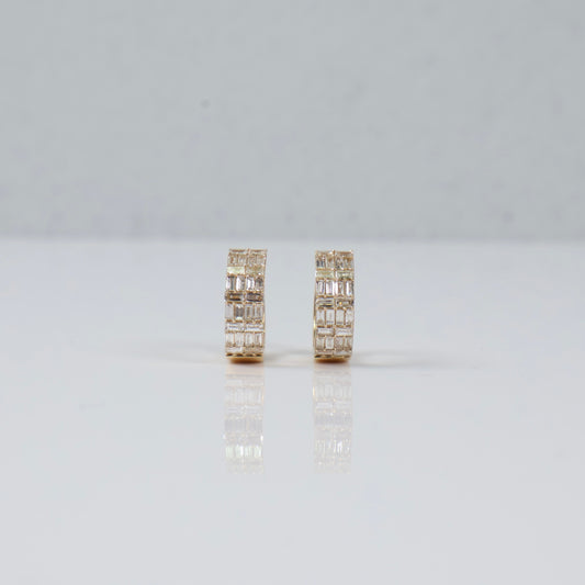 14K Yellow Gold Hoop Earrings With Diamond  / 3.5gr