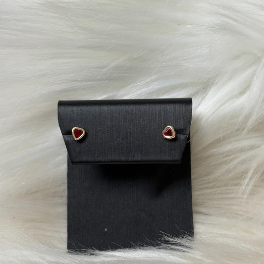 14K Yellow Gold Heart Redstone Stud Earrings / 0.5gr