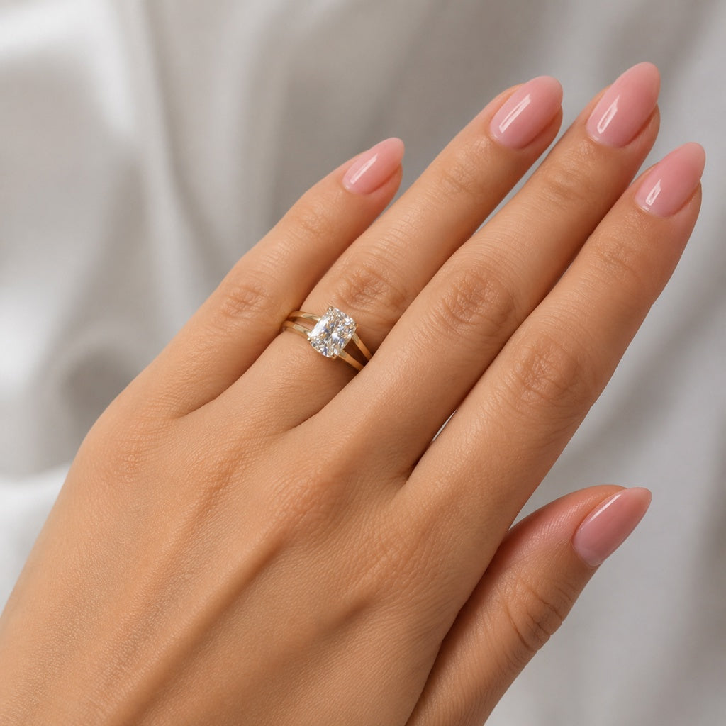 14K YG Lab Diamond Cushion Brilliant Engagement Ring / 3.15gr / Sz 6 / 1.53Ct Lab Dia / E / VS1