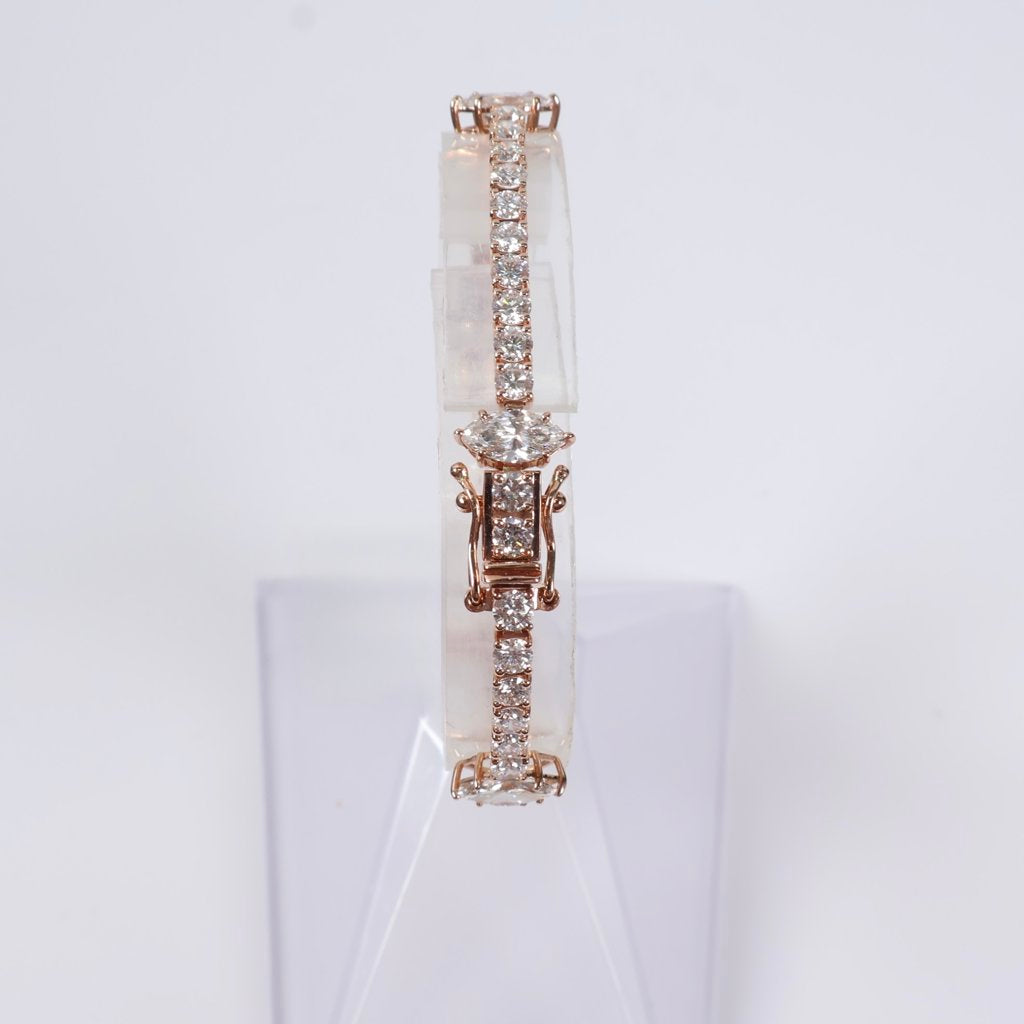 14K RG Lab Diamond Tennis - Marquise Cut Bracelet / 9.4gr / 3mm / 6.5in / 7.17Ct Lab / VS / F