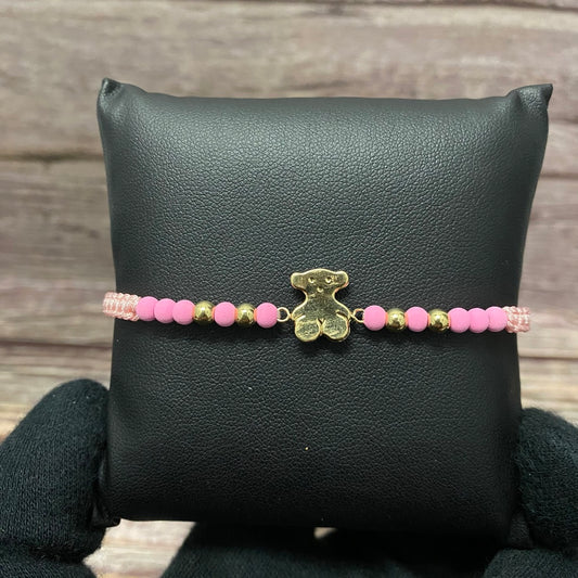 18K Yellow Gold Tejida Ts Bear-Smooth Balls Bracelet Adjustable / 1.14gr