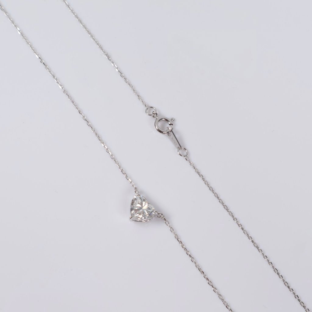 14K WG Lab Diamond Little Heart Set Jewelry / 1.54gr / 1mm / 18in / 1.10Ct Lab / VS / F