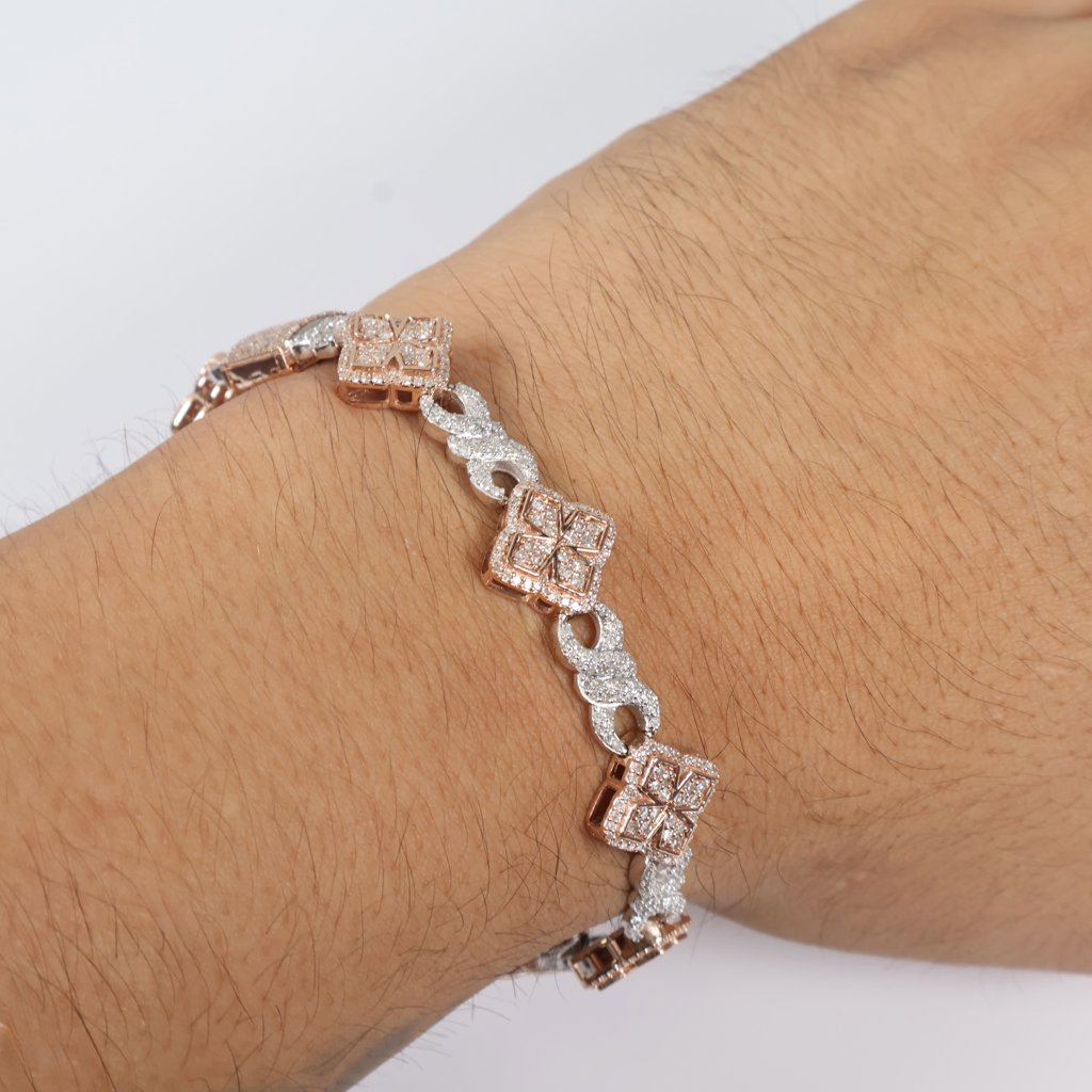 10K 2 ToneDiamond Infinity Flower Link Bracelet / 16.7gr / 6.3mm / 8in / 4Ct / VS2-SI / G-H