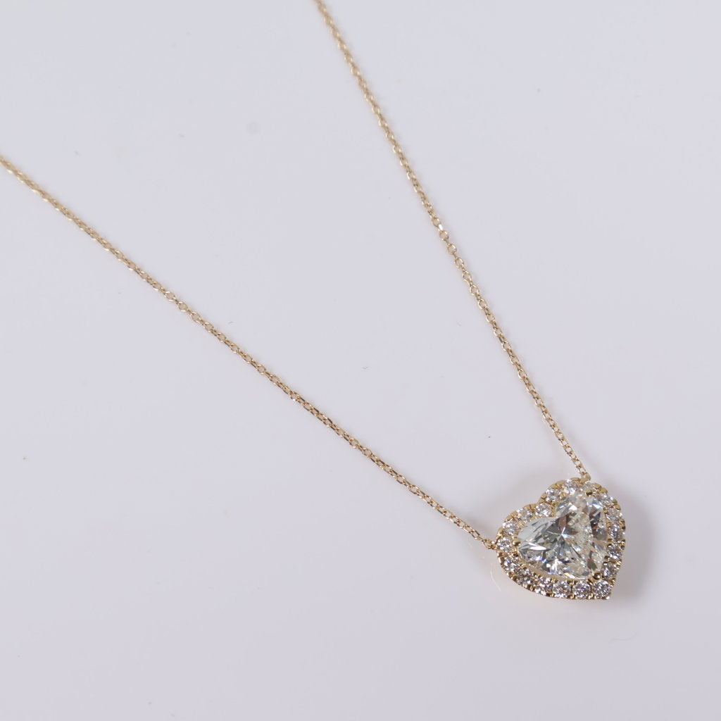 14K YG Lab Diamond Heart Set Jewelry / 2.92gr / 1mm / 18in / 3.60Ct Lab / VS / F