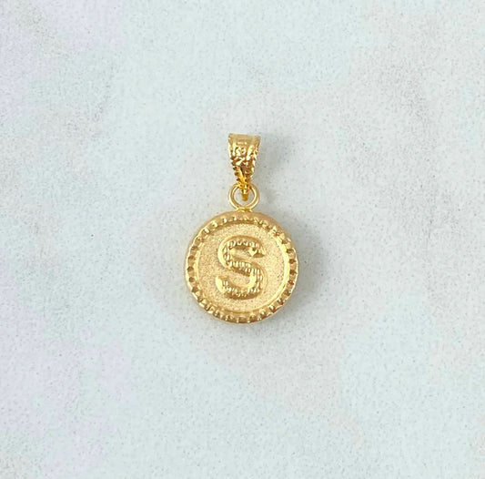 18K Yellow Gold Letter S Mate Pendant Bordered Circle / 0.61gr / 0.3in
