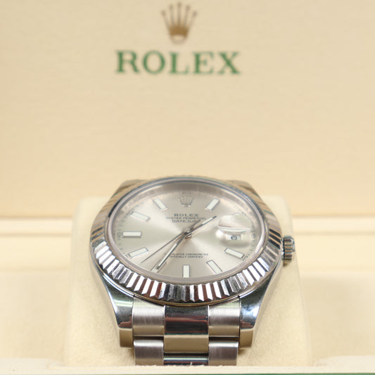Rolex Datejust Silver Index Oyster Band 116334 Watch / 41mm /