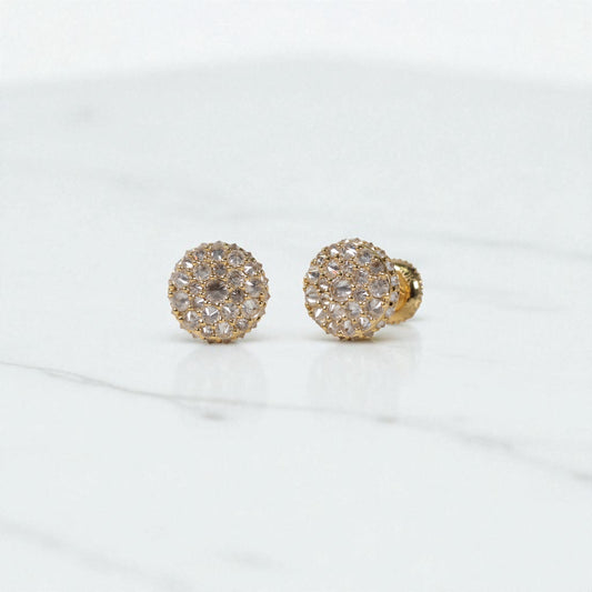 10K YG Reverse Diamond Luxury Stud Earrings / 2.64gr / 9mm / 1.22Wt Dia