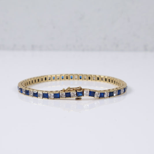 14K Yellow Gold Luxury Bracelet Zc Blue/White / 13.9gr / 3.9mm / 7in