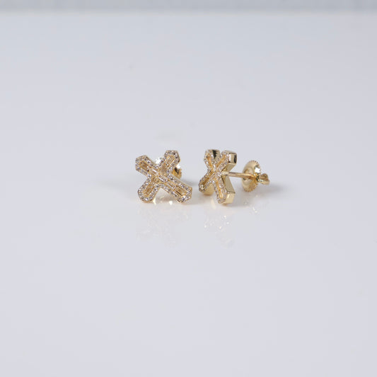 10K YG Diamond Cross Stud Earrings / 2.77gr / 13mm / 0.3Ct Dia