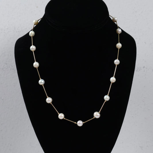 14K Yellow Gold Pearls Chain / 11.2gr / 7mm / 19in