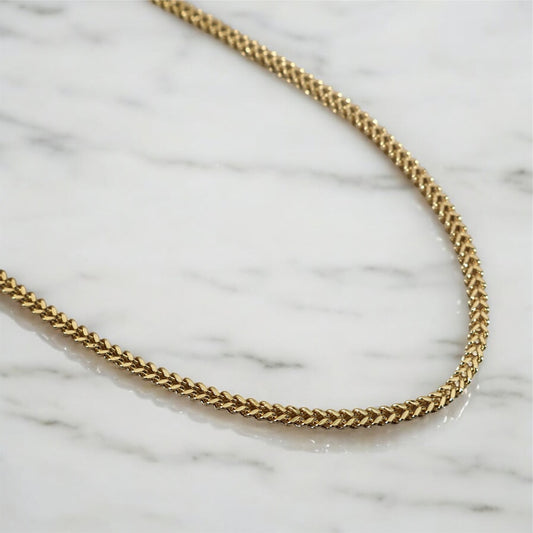 14K YG 10 MAS World Map / Franco Chain Chain / 17.2gr / 3.2mm / 30in  /