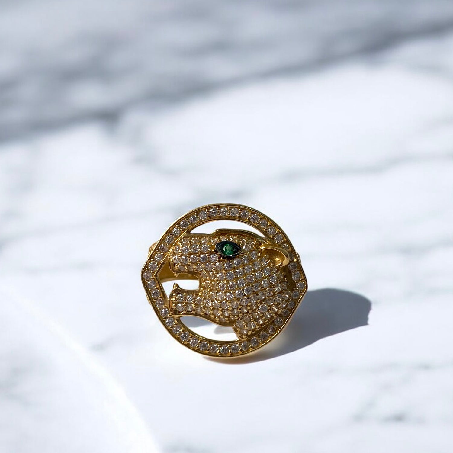 14K Yellow Gold Leopard Ring With Zirconia / 4.2gr / Size 7
