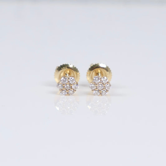 10K YG Lab Diamond Mini Flower Stud Earrings / 0.68gr / 4mm / 0.23 CTTW Lab VS / E-F
