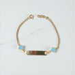 14K YG Baby Roll-on Name Plate With Sky Blue Clover Bracelet / 1.5gr / 2mm / 6in /