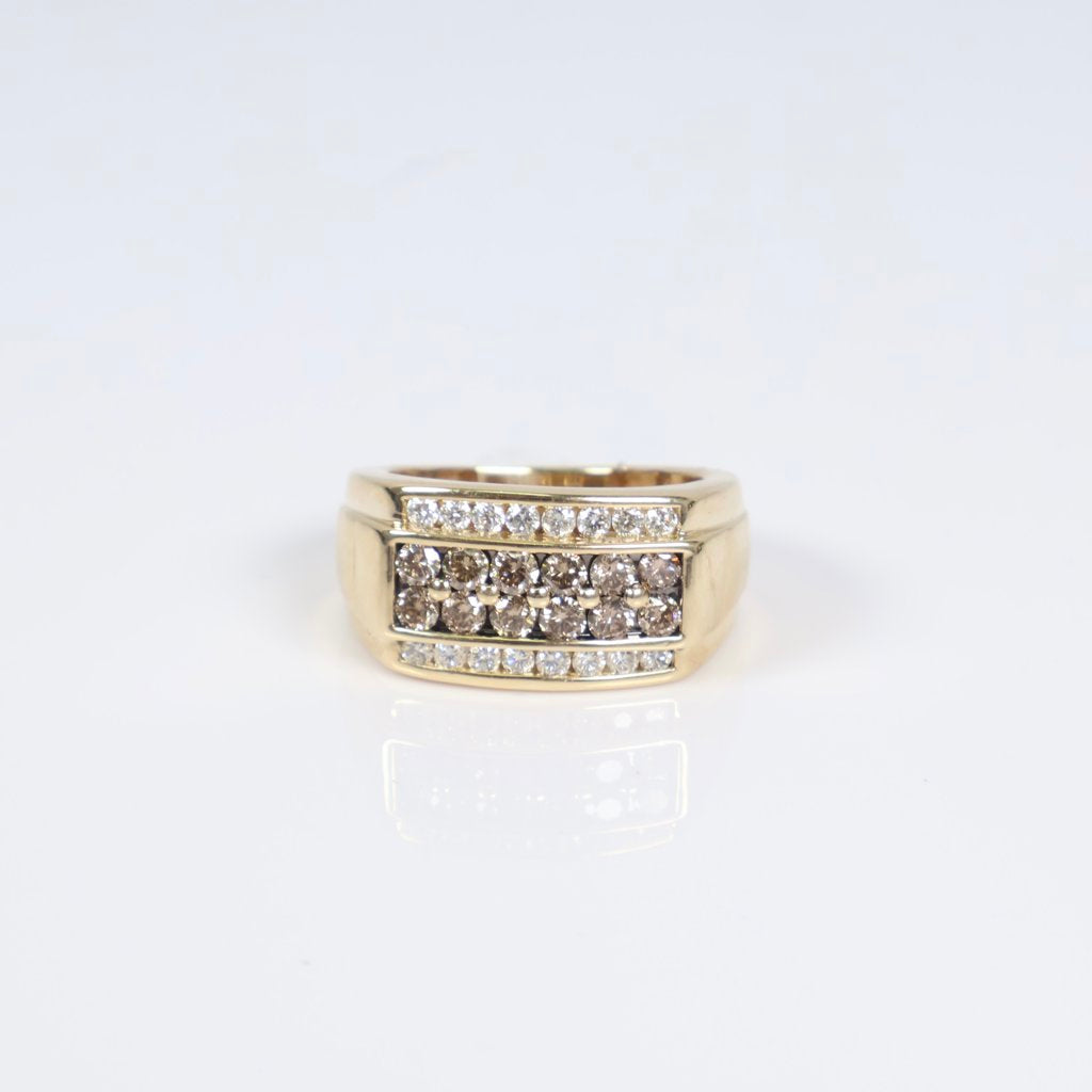 14K YG Diamond Luxury 4 Lines Ring / 7.6gr / Sz 9.5 / 1Ct Dia