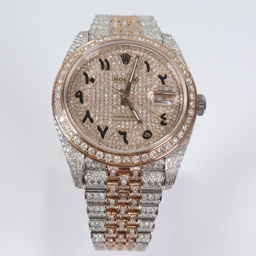 Bustdown Rolex 2 Tone Rose Arabic Numbers Watch / 41mm