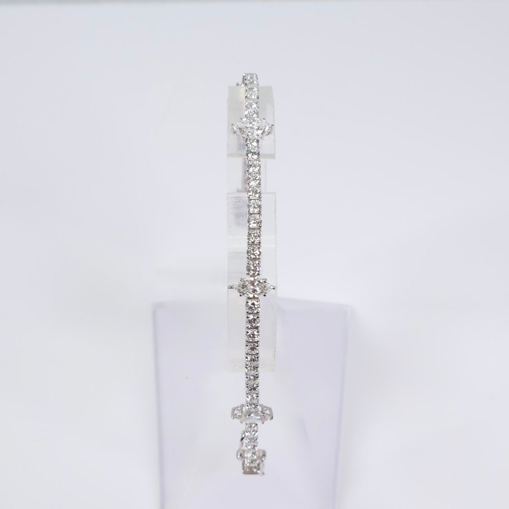 14K WG Lab Diamond Tennis - Marquise Cut Bracelet / 9.3gr / 3mm / 6.5in / 7.12Ct Lab / VS / F