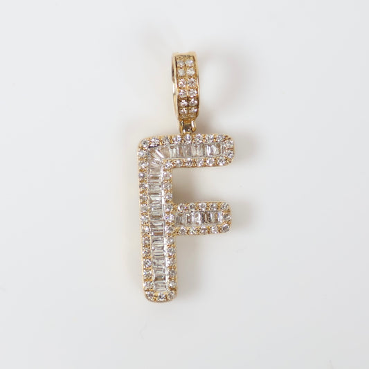 10K YG Diamond Baguette Letter F Pendant / 2.25gr / 0.8in / D-0.45Ct