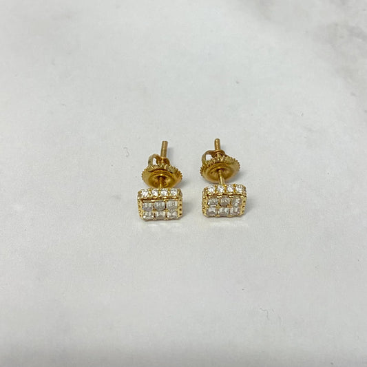 14K Yellow Gold Diamond Square Luxury Stud Earrings 0.65Ct Dia Vs/Si / 1.52gr / 6mm