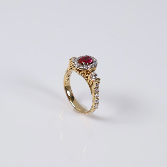 10K YG Fashion Oval Cut Rings / 5gr / Sz 6 1/4 / Red-White Zircons
