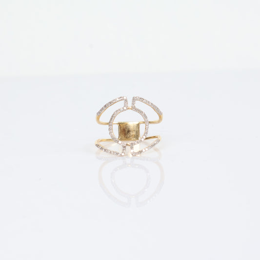 Women Ring 14K Yellow Gold With Diamonds / 2.3gr / Size 7