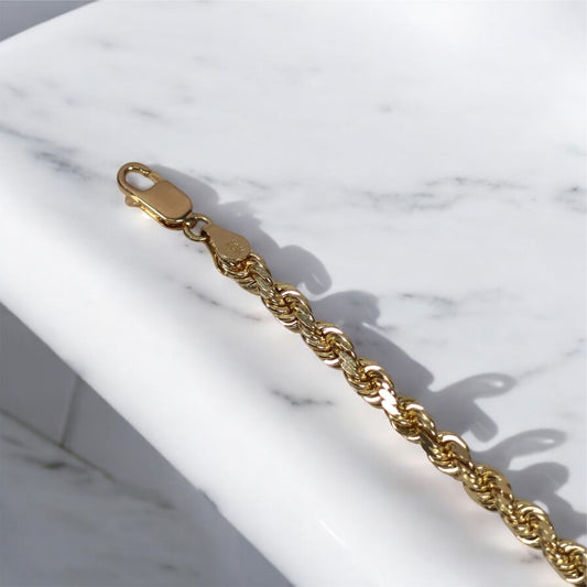 10K YG Rope Bracelet / 13.47gr / 4.5mm /  8.5in