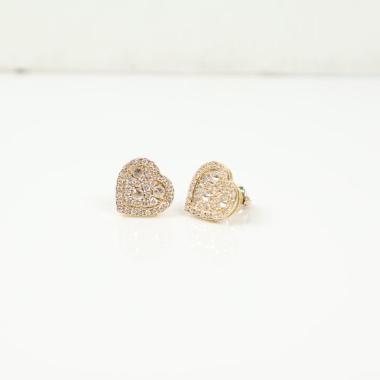 10K YG Reverse Diamond Heart Stud Earrings / 1.9gr / 10mm / D-0.75Ct