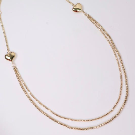14K YG Double Heart - Diamond Cut Balls Chain / 8.4gr / 1.5mm / 18in /