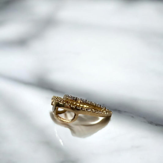 18K Yellow Gold Heart /Fe Pendant With Zircons / 1.65gr / 0.6in