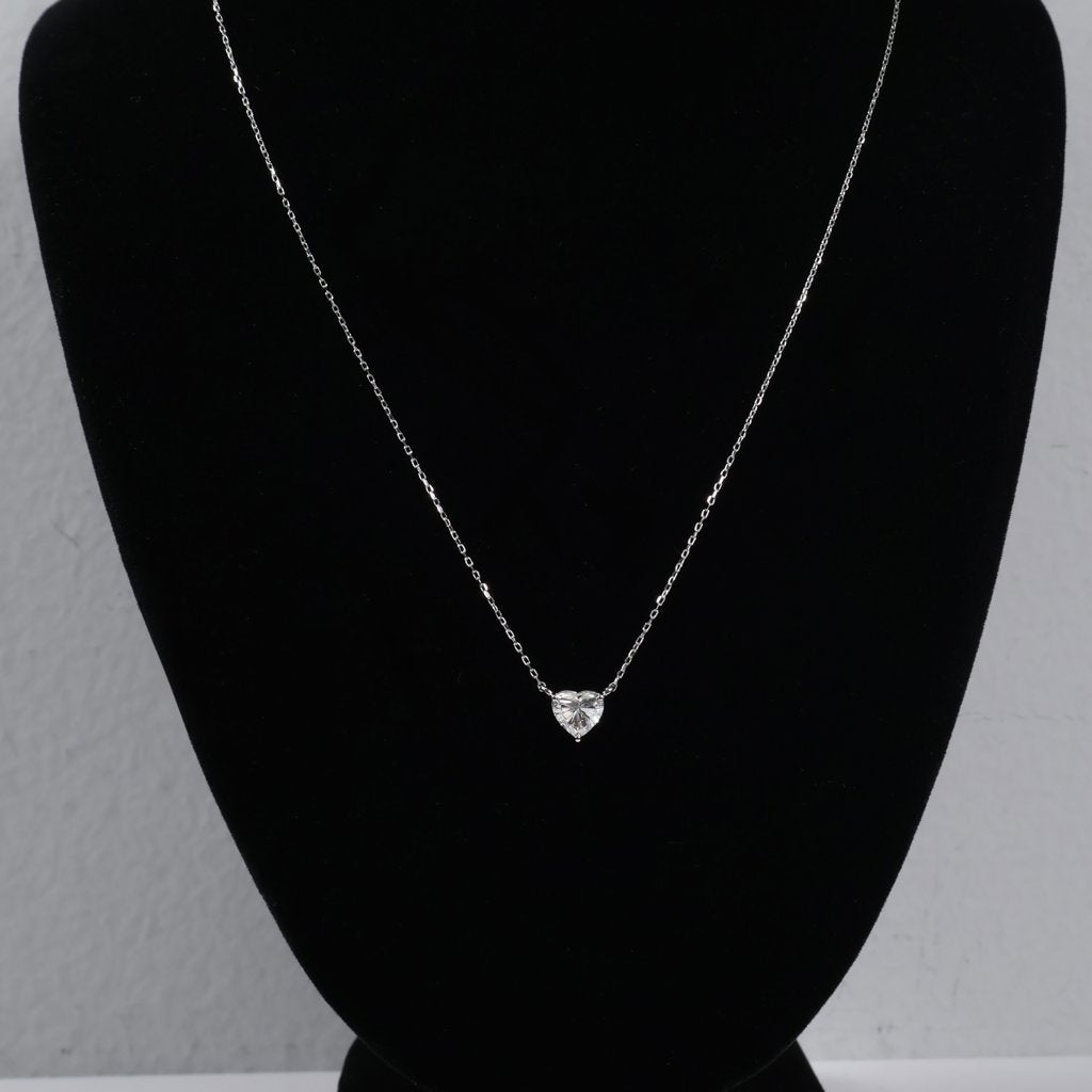 14K WG Lab Diamond Little Heart Set Jewelry / 1.54gr / 1mm / 18in / 1.10Ct Lab / VS / F