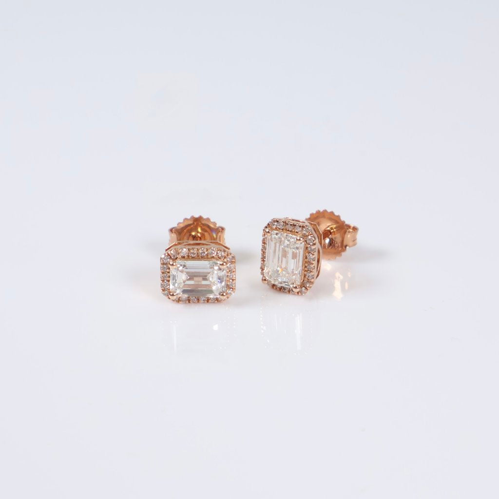 14K RG Lab Diamond Emerald Cut Stud Earrings / 2.45gr / 9mm / 2.50Ct / VS / F