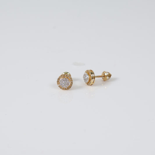 10K Yellow Gold Diamond Flower Stud Earrings 0.28Ct / 1.1gr