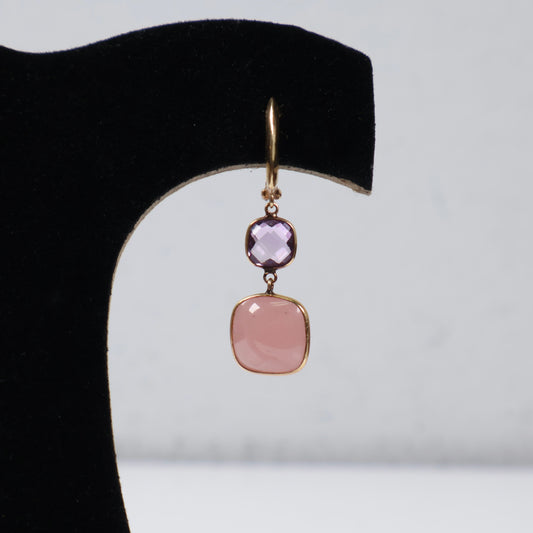 14K Yellow Gold Luxury Rose Stone Stud Earrings / 3.4gr